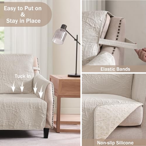 Pamhaven Beige Quilted Recliner Chair Covers, Water-Repellent Recliner Slipcovers, Lazy Boy Chair Covers, Pet Friendly Recliner Covers for Dog, Washable Armchair Protector (Recliner 22\", Beige Cream)