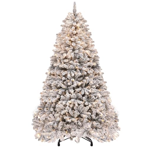 YITAHOME Albero di Natale artificiale pre-illuminato da 1,8 m con 250 LED integrati, pino innevato con 800 punte floccate, struttura pieghevole in metallo e supporto, albero di Natale pop-up per feste
