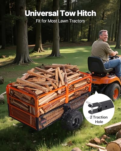 Image of VEVOR 28 Cu.Ft 1800Lbs Steel ATV UTV Trailer Tow Behind Dump Cart, Heavy Duty Pull Behind Utility Dump Trailer for Lawn Mower Trailer Tractor Garden Yard with Removable Rear Panel