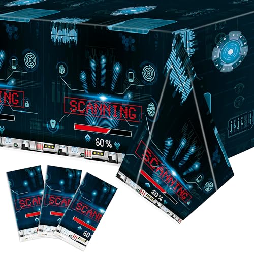 Image of K1tpde Blue Spy Party Tablecloths - 3PCS Secret Agent Theme Table Cover for Kids Birthday Party Escape Room Plastic Tablecloth Mystery Decorations for Boy Spy Detective Supplies
