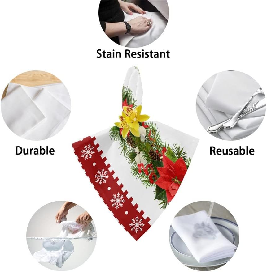 Snowflake Pine Berry Napkins Cloth Set Wedding Party Table Cloth Soft Kitchen Dinner Napkins Christmas Napkins (Color : 8pcs, Size : 50x50cm) (6pcs 50x50cm)