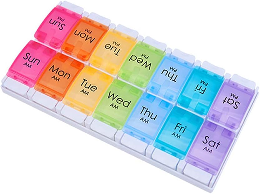 Pill Box Organiser 7 Day Medicine Storage Box Holder Travel Weekly Pill Box (Rainbow)