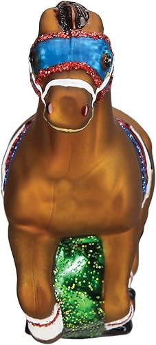 Miniatura 3 de Old World Christmas Adorno de cristal soplado de caballo de carreras para árbol de Navidad