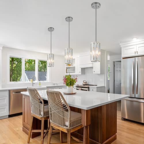 Image of Chrome Pendant Lighting Modern Pendant Light Mini Crystal Chandeliers Adjustable Pendant Light Fixture for Kitchen Island Dinning Room Corridor Bedroom(Chorme 2-Pack)