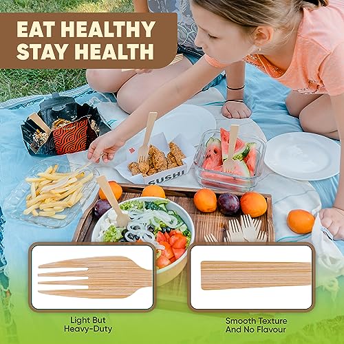 Flauntable 001 Disposable Wooden Forks,Eco Friendly Biodegrable Utensils 120 Pcs Reusable Bamboo Forks 6.7 Inch Large Bamboo Utensils Compostable Forks thumb #5