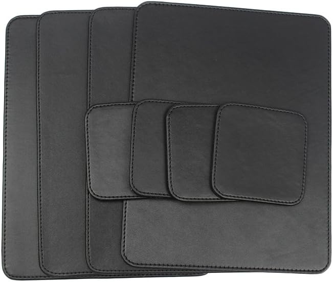 DaoHeng Set of 8 Rectangular Faux Leather Placemats and Coasters with Round Corner Black