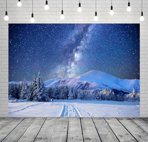 Toile de fond d'hiver 3x2,4m de nuit étoilée et montagne enneigée pour shooting photo