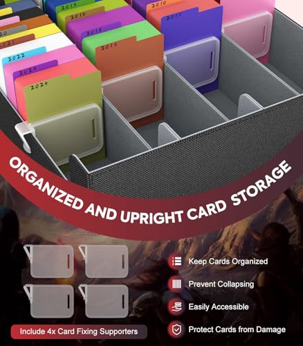 Image of MoKo Trading Card Storage Box, 3000+ MTG Deck Box with 24 Colorful Dividers & 4 Card Supporters, Commander Card Deck Case Fits for Magic Game Cards, YugiOh, TCG, PTG and Sport Cards, Black Grey