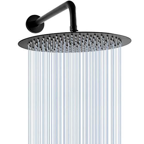 Super Cheap 🛒 Rain Shower Head Yifinessyi 16 Inch Round Stainless Steel Black Shower Head Rainfall Shower Head Extension Arm Ultra Thin Bath Shower