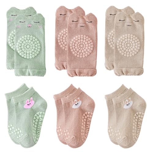 BLNC 3 Paar Baby-Knieschoner und Babysocken, Krabbelset mit süßem Cartoon-Design, bequem und leicht für 0-12 Monate (Mädchen)