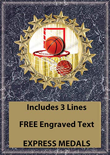 Express Medals 5x7 Basketball Plaque Award Trophy with Engraved Plate Black Marble Color FCL411