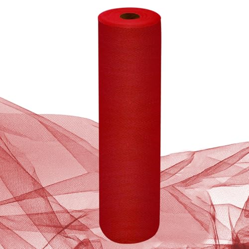 Image of Red Tulle Fabric Rolls 54 Inch by 10 Yards Fabric Tulle Bolt for Wedding Christmas Decorations Gift Wrapping DIY Tutu Baby Shower Table Skirt Birthday Party Craft Supplies