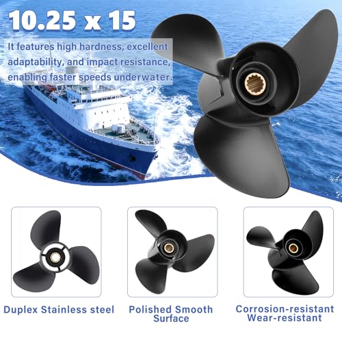 Image of 10.25 x 14 /15 /16-G Polished /Black Stainless Steel Boat Outboard Propeller for Yamaha Engines 40-60,13 Spline tooth,Rh,Semi cleaver style as original ybs prop; Fit havoc duck boat, Hunting or fishing