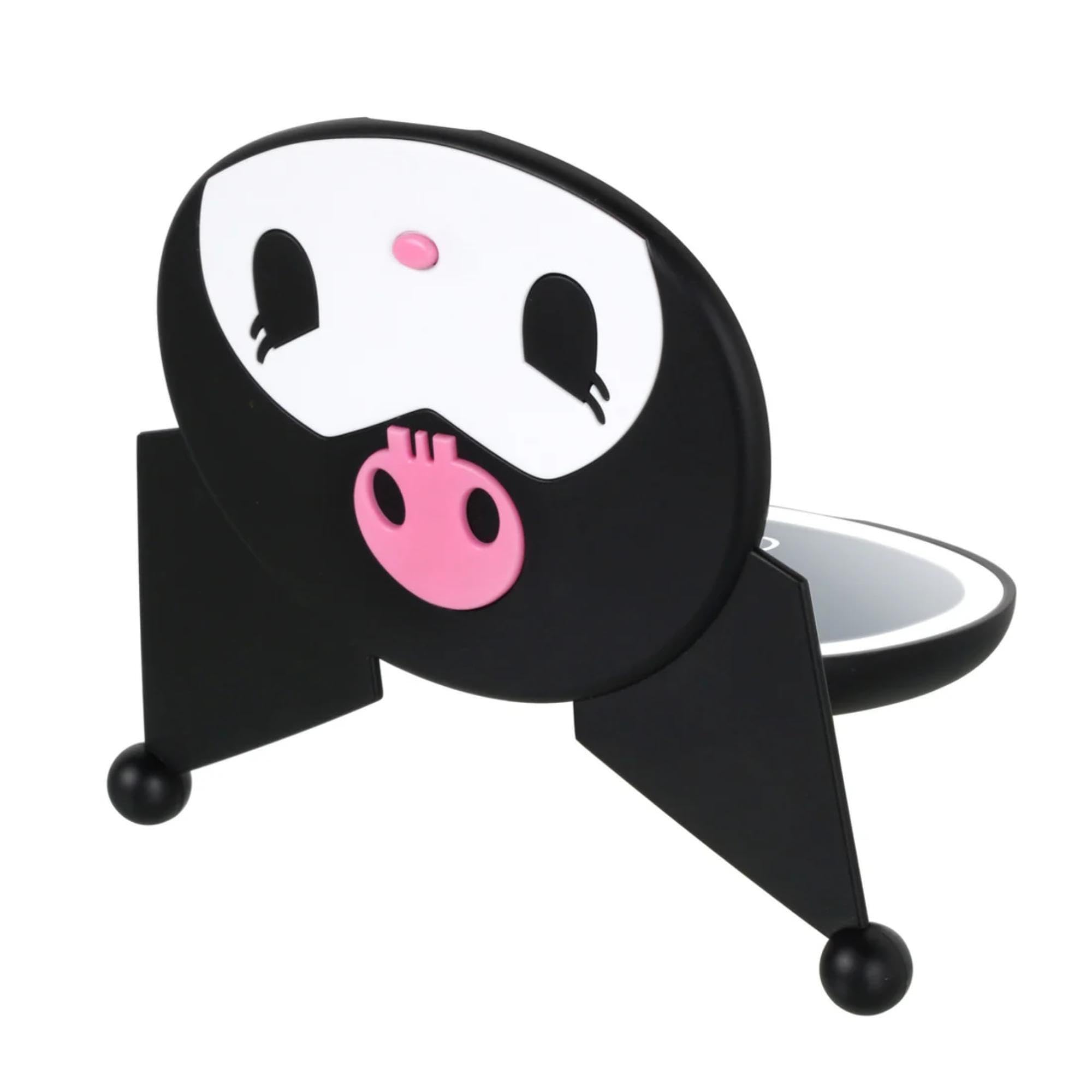 Impressions Vanity Kuromi LED Compact Mirror for Purse, Travel Lighted Makeup Mirror with 3X Magnification, Adjustable Brightness, Soft Touch Sensor Button, and Kuromi Figural Shaped Design