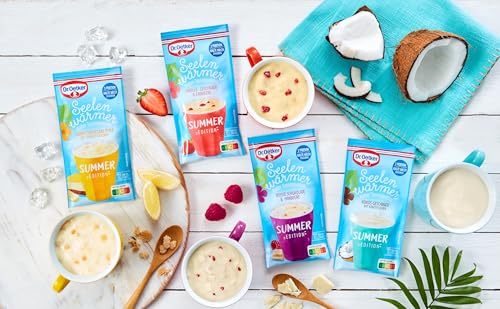 Dr. Oetker Seelenwärmer kalter Tassenpudding 12er Probier-Set Weiße Schokolade & Himbeere Lemon Cheesecake Kokos-Geschmack und Vanille-Geschmack & Erdbeere für eine kühlen Pudding-Nachspeise