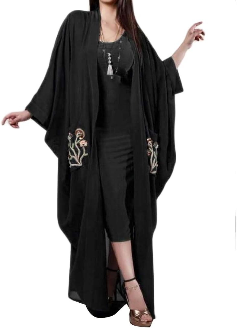 Winwinus Women Dubai Muslim Stylish Arab Embroidered Cardigan Dress Overcoat