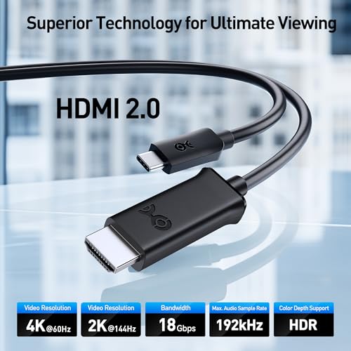 Cable Matters Unidirectional USB C to HDMI Cable - 6ft, [4K@60Hz / 2K@144Hz], USB-C to HDMI Cable, Thunderbolt 4 / USB4 Compatible with iPhone 16/15 Pro Max Plus, MacBook, XPS 13, Surface Pro by Cable Matters - Used condition - Image 2