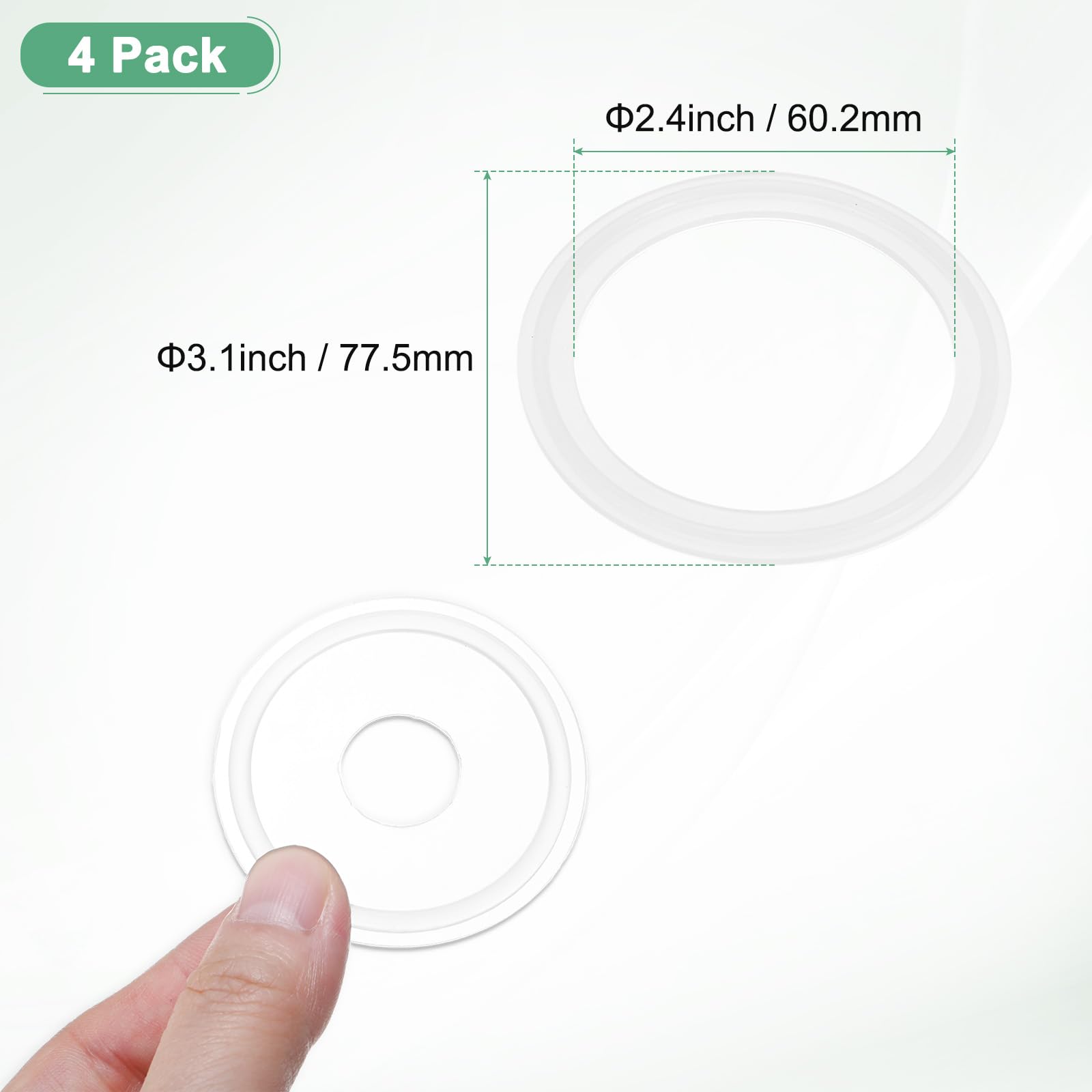 M METERXITY 4-Pack Silicone O-Rings Gasket 2.4 In/60.2mm O-Rings Seal Gasket Fits for OD 3.1 In/77.5mm Sanitary Pipe Weld Ferrule/Sink Plug/Bathtub Plug/Sealing Faucets - Image 3