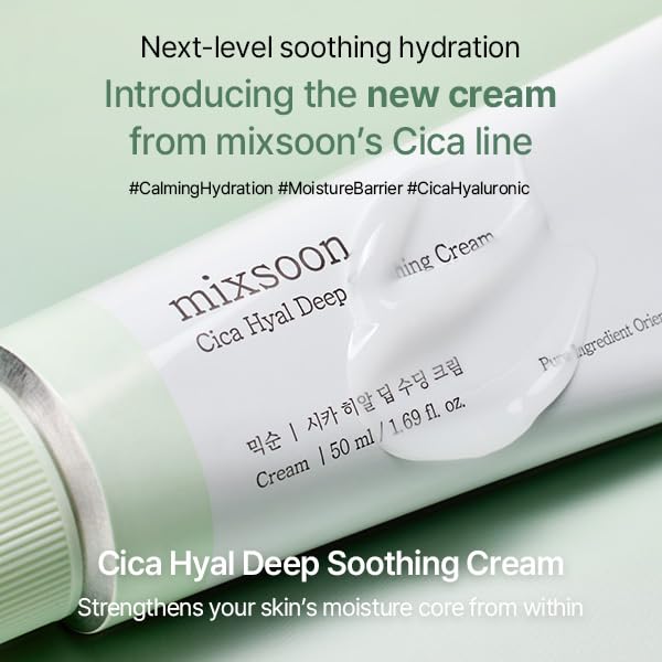 mixsoon Cica Hyal Deep Soothing Cream - Soothing and Hydrating Face Cream, Centella Asiatica and Hyaluronic Acid, Calming Moisturizer for Sensitive Skin 50ml / 1.69 fl.oz. Korean Glass Skin Care - Image 3