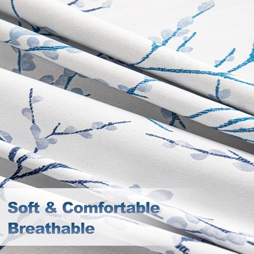 Image of MYSKY HOME Living Room Curtains 95 inches Long Thermal Insulated Room Darkening Curtains for Sliding Door Patio Leaf Pattern Grommet Drapes for Bedroom, Blue, 2 Pieces