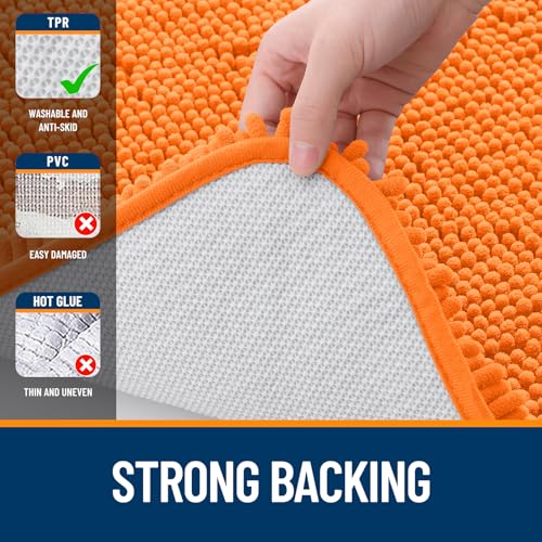 Image of OLANLY Bathroom Rugs 35x24, Extra Soft Absorbent Chenille Bath Rugs, Rubber Backing Quick Dry, Machine Washable Bath Mats for Bathroom Floor, Tub and Shower, Home Decor Accessories, Orange