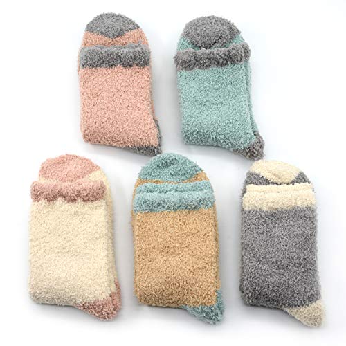 Image of Azue Fuzzy Warm Slipper Socks Women Super Soft Microfiber Cozy Sleeping Socks 6 or 5 Pairs