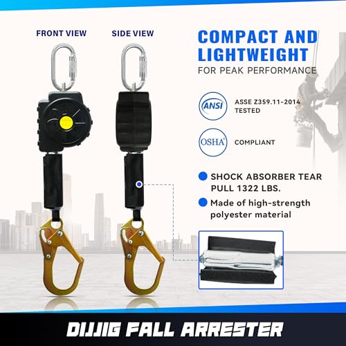 Image of DIJJIG 6FT Fall Protection Retractable Lanyard - Heavy Duty SRL Fall Arrest System, Industrial Safety Lanyard for Roofing & Construction Positioning, ANSI /OSHA Compliant Lifeline(Large Hook)