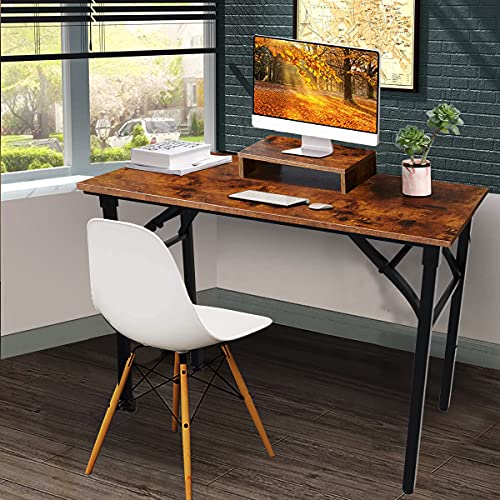 31.5'' Folding Computer Desk, Home Office Writing Desk, Study Table Workstation, Stable Metal Frame, Rustic Brown #TOP5