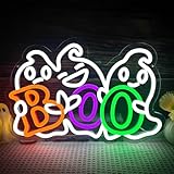 Halloween Neon Sign BOO Neon Sign Dimmable Ghost Neon Light Neon Halloween Sign for Wall Decor Halloween Neon Light Up Sign for Halloween Decorations Party Decor Home