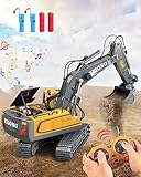 SUPERSUN Remote Control Excavator Toys for Boys, Rc Excavators Digger Toys, Gifts Ideas for Kids Age 4 5 6 6 7 8 9 10 + Year Old Boy, 1/20 Scale, 11 Channel with Metal Shovel,Sound & Light Effect