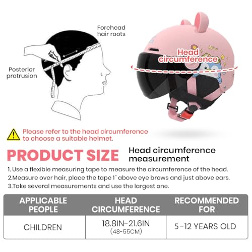 Image of Proberos Kids Bike Helmet for Boys & Girls Ages 5-12, UV400 Sun-Proof Goggle Lightweight Cartoon Bike Helmet with Detachable Ear Guards & Adjustable Chin Strap, Cushion Liner Design, Light Pink