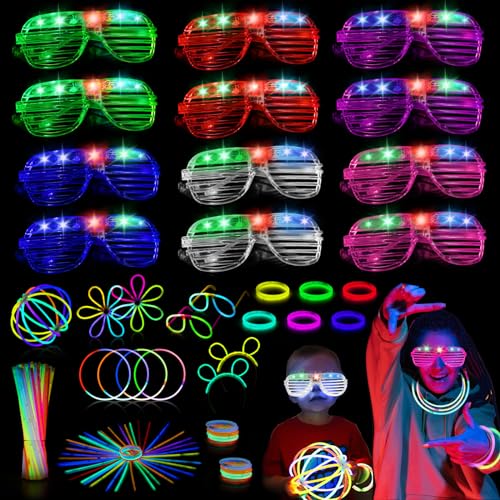 【Occhiali Festa Fluo】Gli occhiali da festa led sono alimentati da 3 batterie , 3 modalità di illuminazione, design a un pulsante. Premi il pulsante per cambiare la modalità di illuminazione degli neon rave occhiali: flash veloce, flash lento e flash costante. Gli occhiali halloween e i braccialetti fluorescenti luminosi offrono meravigliosi effetti visivi se usati di notte