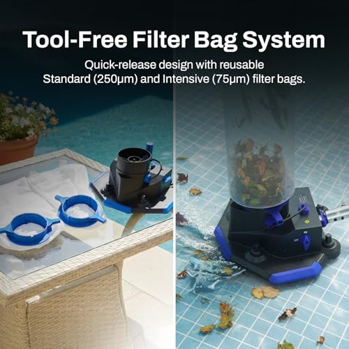 Betta Jet Sweep Cordless Pool Vacuum, Rechargeable Handheld Cleaner with Powerful Suction, 360° Wheels, Auto Shut-Off, Dual Reusable Mesh Filter Bags, for Above & In-Ground Pools