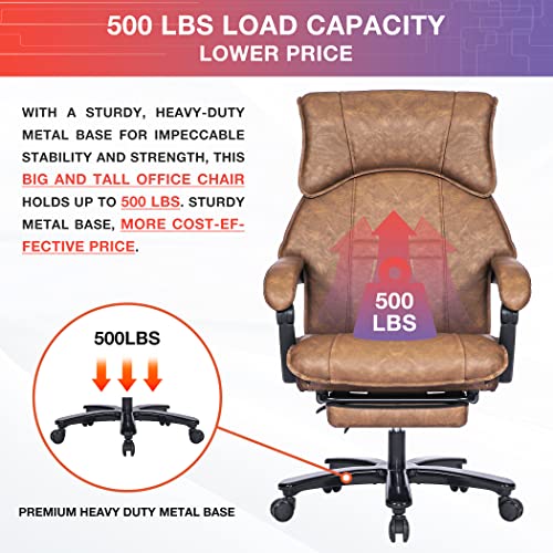 Bosmiller 500Lbs Big And Tall Office Chair Wide Seat For Heavy People With Quiet Wheels Heavy Duty Metal Base High Back Larger Size Pu Leather Executive Office Chair With Footrest Back Reclining #TOP1