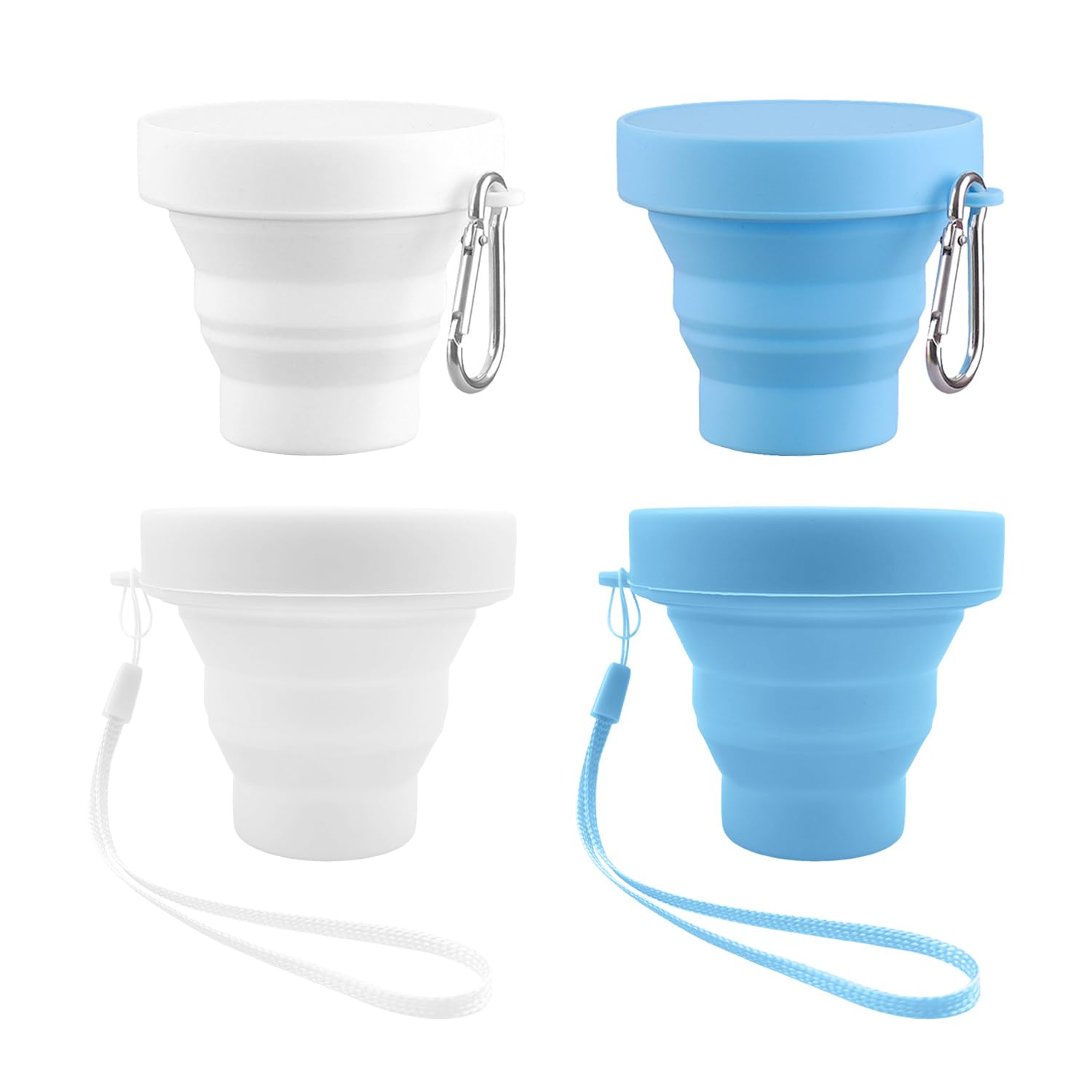 Ejufns Blue 4 Pieces Of Outdoor Retractable Water Cups, Silicone Sports Water Bottles, Outdoor Travel Cups, Easy-To-Store Mouthwash Cups, Creative Trend Water Cups.