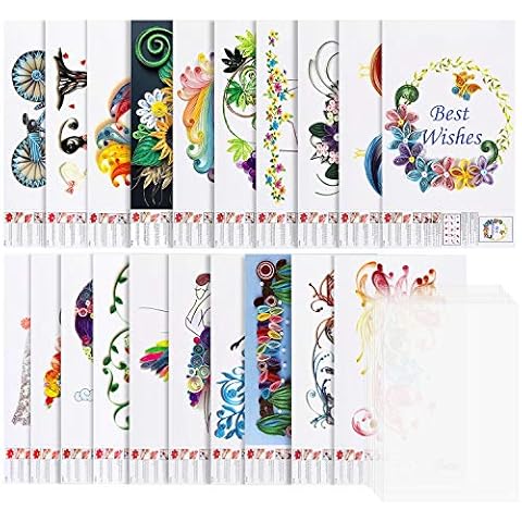 Larcenciel 20 Pcs Quilling Paper Stencils + 10 Pcs PVC Sheets, A4 Quilling Art Template Paper Filigree Pattern Origami Template, Wall Art Filigree Cover