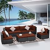 NICESOUL® 8 Pieces Wicker Conversation Set Outdoor HDPE Modular Sectional with Ottomans High Back So