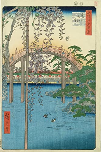 Toile Hiroshige Le pont avec glycine 58x90cm sublimez vos murs vides sans reflet