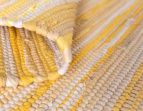 Rugs.com Chindi Cotton Collection Rug – 6 Ft Runner Yellow Flatweave Rug Perfect For Hallways, Entryways #TOP5