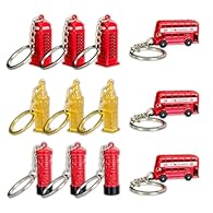 Iconic London Collection: Receive a bulk pack of 12 beautifully crafted miniature 3D diecast metal key rings, featuring 3 pieces each of the classic London Bus, traditional Royal Mail Post Box, iconic Red Telephone Booth, and famous Big Ben. UK Souve...