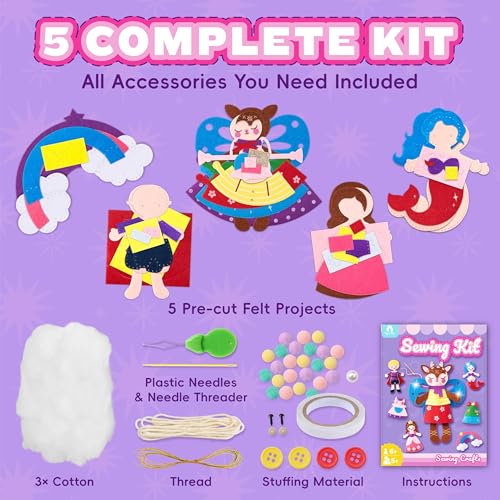 VigorFun-Sewing-Kit-for-Kids-Beginner-Arts-and-Crafts-Make-DIY-Projects-of-Fairy-Tale-World-Felt-Sewing-Craft-Kits-Educational-Toys-Birthday-Christmas-Gifts-for-Girls-Kids-Age-4-6-7-8-10-12