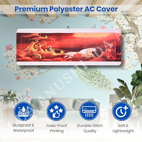Image of Printed Split Ac Cover Combo Indoor Unit For 1.5 Ton Capacity AC, Inner Unit Ac Cover, All Weather Cover /Attractive Digital Prints /Dustproof /Water Resistant (Rath & Radha Krishana)