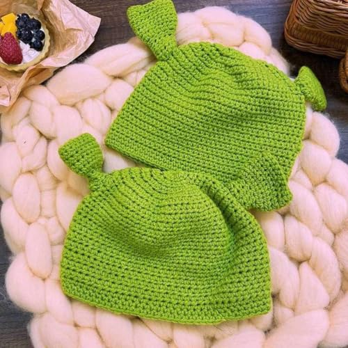 QUXING Cappello Lavorato a Mano in Lana, shreker Cappelli Con Le Orecchie per Adulti Cosplay anime Prop Berretti a Maglia Cappello Lavorato a Mano Il Cap per Uomini E Donne, verde