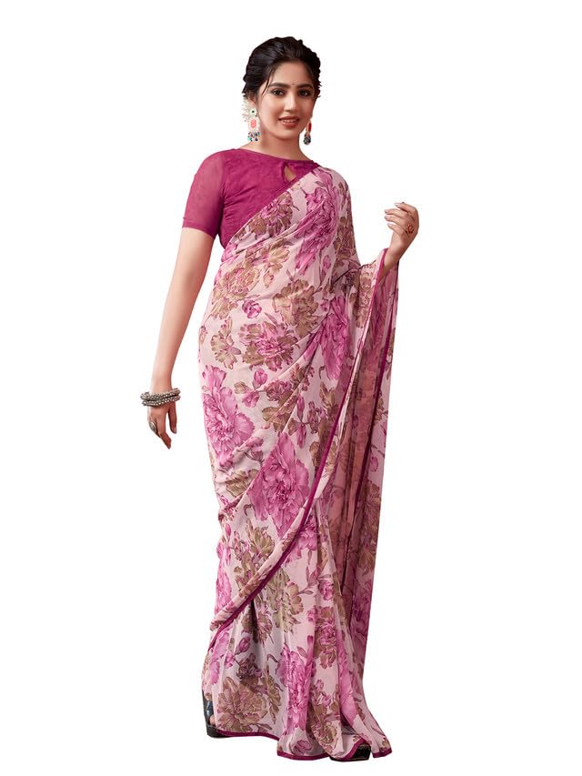 Satrani Women's Georgette Floral Printed Saree with Unstitched Bl...