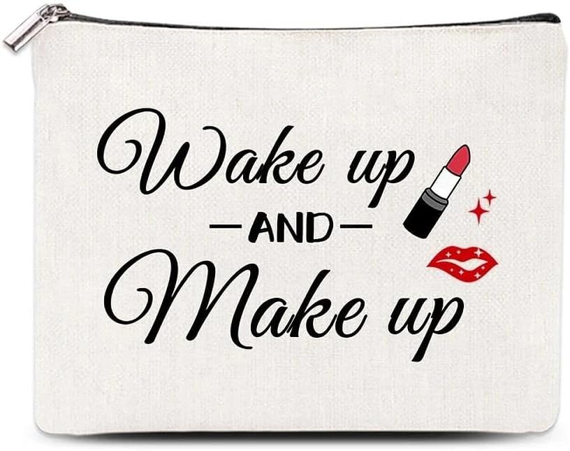 Womens Travel Makeup Bag for Purse Travling Make-Up Bags for Women Girls Makeup Lover Christmas Birthday Gifts for Estheticians Best Friend Valentines Day Gifts for Her Friends Wake Up And Make Up Bag