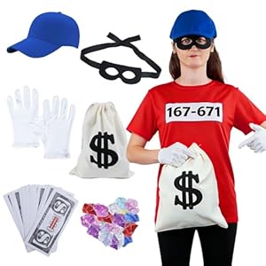 Moiuguli Kostüm Panzerknacker, Panzerknacker Kostüm Herren Damen, Panzer Knacker Kostüm Erwachsene Augenmaske Handschuhe Kordelzugbeutel, Kostüm Karneval Herren Halloween Räuber Dieb