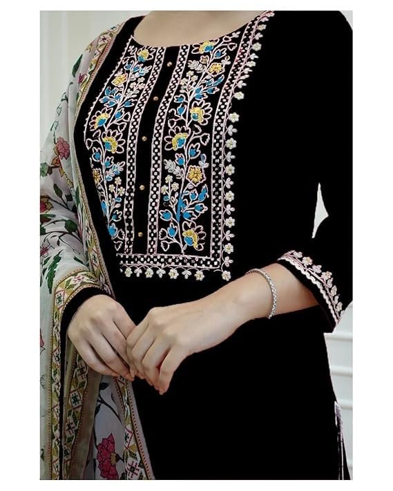 Image of Embroidery Printed Straight Kurta Pant & Dupatta Set for Girls & Womens Festival & Party Casual Formal Kurta Set with Dupatta for Women