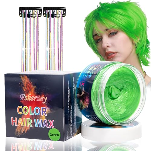 Tinte temporal de color verde para el pelo, cera de color para hombres y mujeres, con pomada de pelo natural, tinte de pelo con clip de color para loco color de fiesta (4,23 onzas, verde)