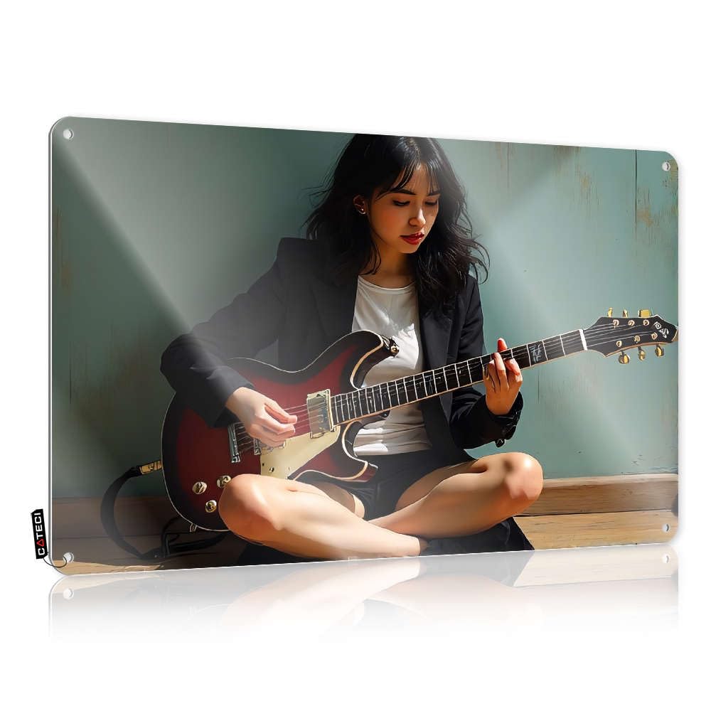 College Flags For Dorm A Woman Playing An Electric Guitar. Tin Sign Funny Wall Flags Room Stuff(20X30CM)