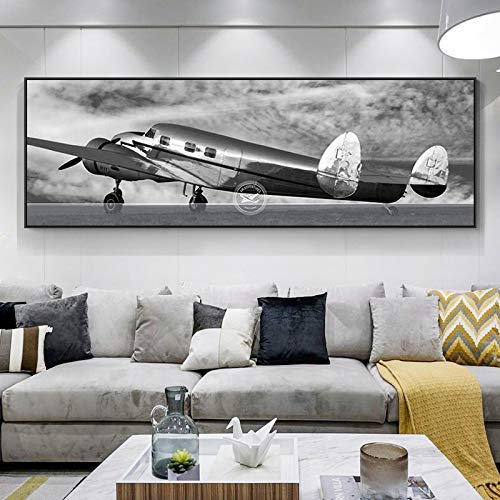 Cuadro de avión vintage blanco y negro dsdsgog póster de lienzo sin marco 45x130cm para salón